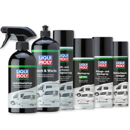 Camping Sparset: Multispray + Multischaumreiniger + Lackschnellpflege + Wasch & Wachs + Pflege-& Gleitspray + Zelt-& Markisenimprägnierung