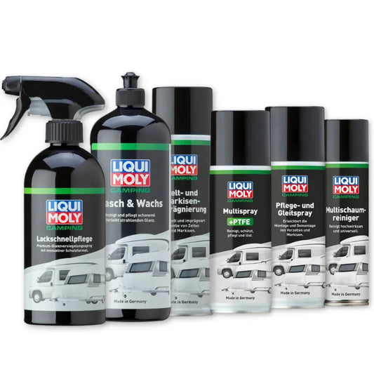 Camping Sparset: Multispray + Multischaumreiniger + Lackschnellpflege + Wasch & Wachs + Pflege-& Gleitspray + Zelt-& Markisenimprägnierung